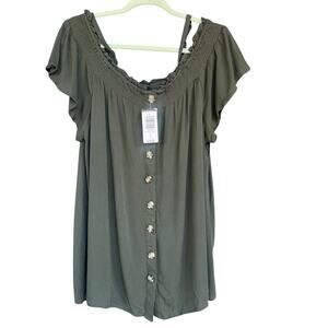Torrid Dress Womens Large Smocked Cold Shoulder‎ Button Front Boho NWT